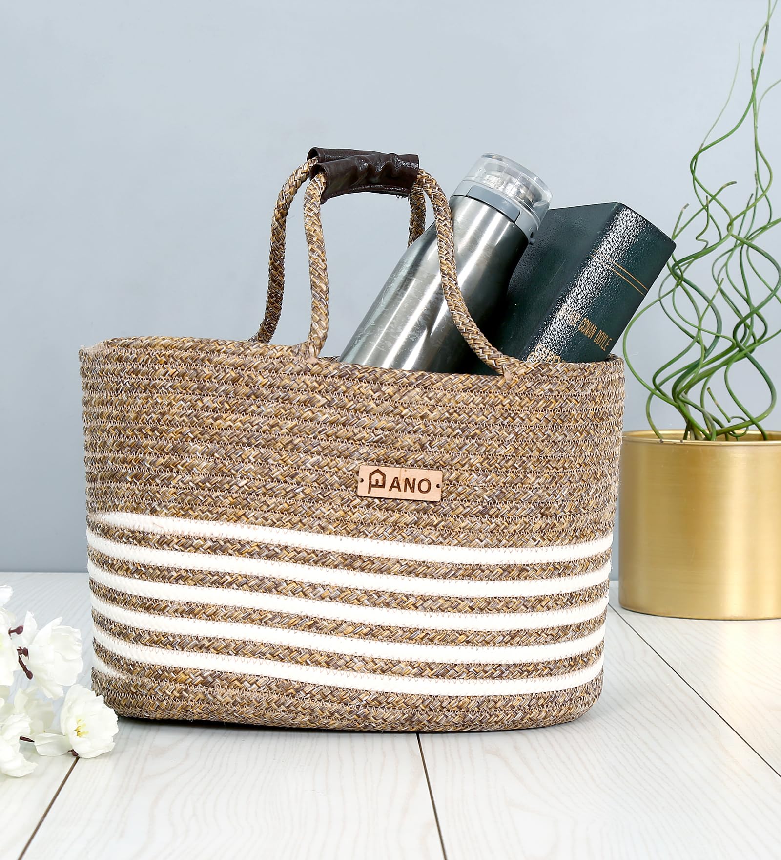 12日迄　PaleJuteweekend basketLILYLABポーチセット Pano Polypropylene Rectangle Tiffin Basket Carry Bag, Storage